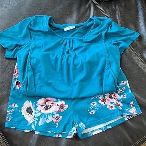 NWOT Teal Floral Nursing Pajama Set